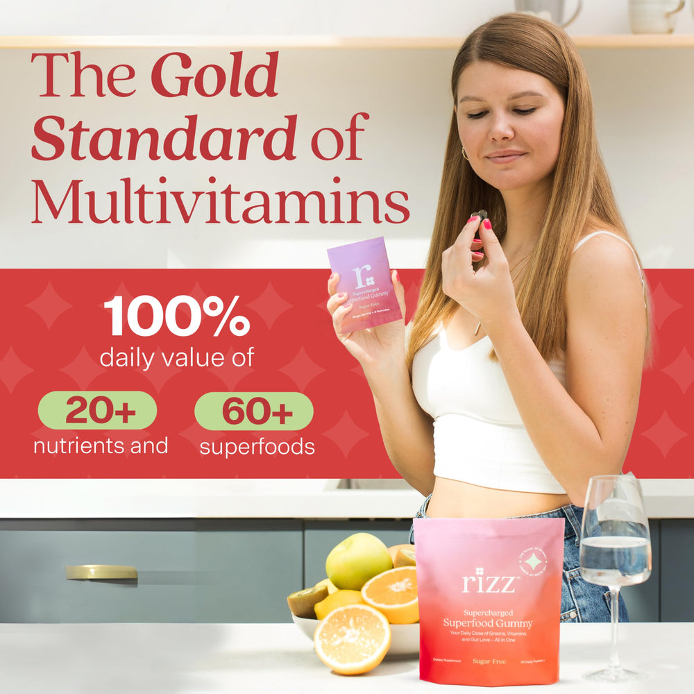 Rizz Sugar-Free Green Gummies front label highlighting vegan, gluten-free formula