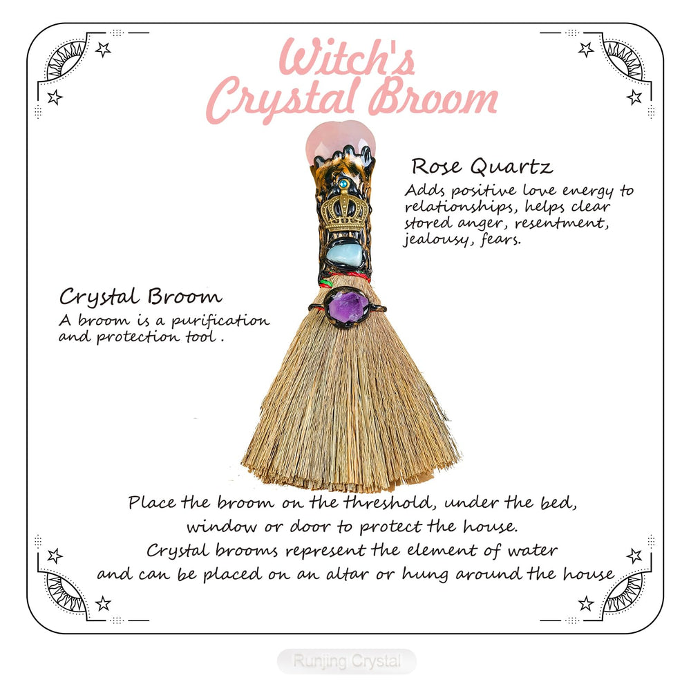 RJINGSHI Handmade Reiki Broom with rose quartz adds warmth and calm to any room