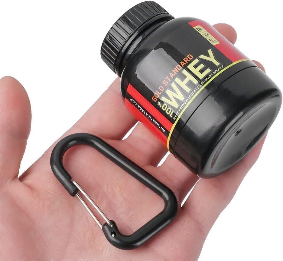 RNB Digital protein keychain dual cap and funnel enabling mess-free pouring.