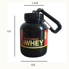 RNB Digital protein keychain 75cc capacity holds a full scoop.