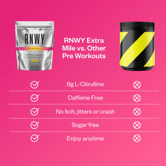 RNWY Extra Mile powder being stirred into water for easy sugar-free fueling.
