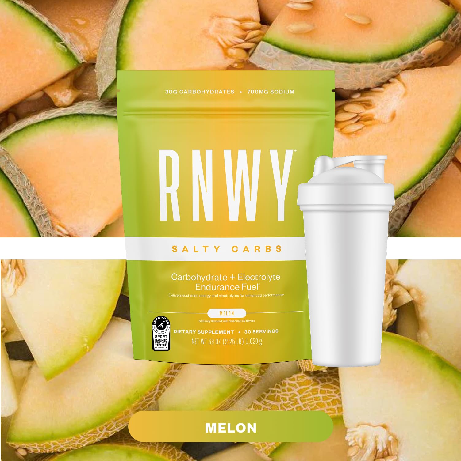 RNWY Salty Carbs fluid-pour illustrates easy mixing for on-the-go hydration.