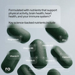 Ro Daily Multivitamin for Men label close-up with key nutrient highlights on the bottle