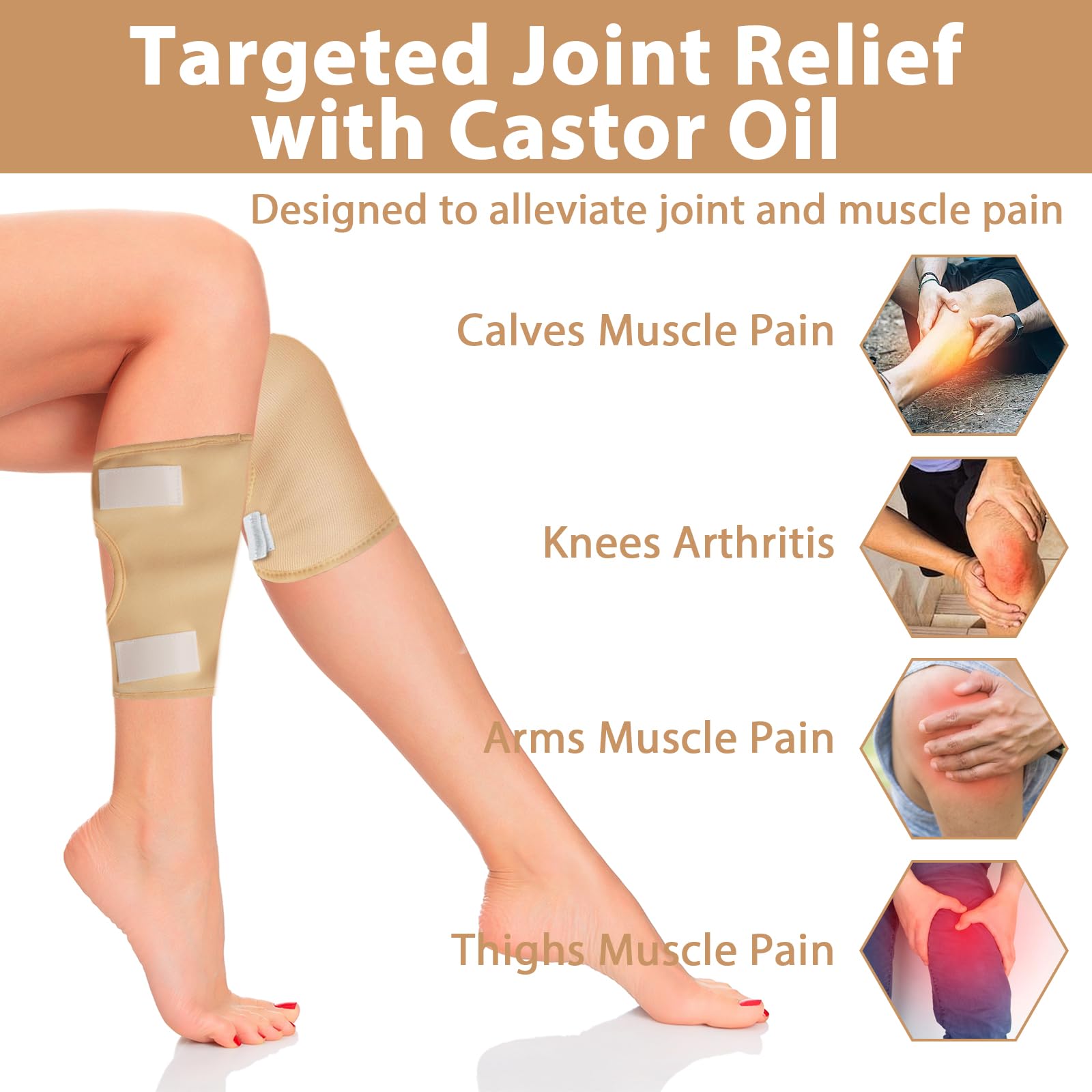 ROBOHOOK Castor Oil Knee Wrap adjustable Velcro strap close-up.