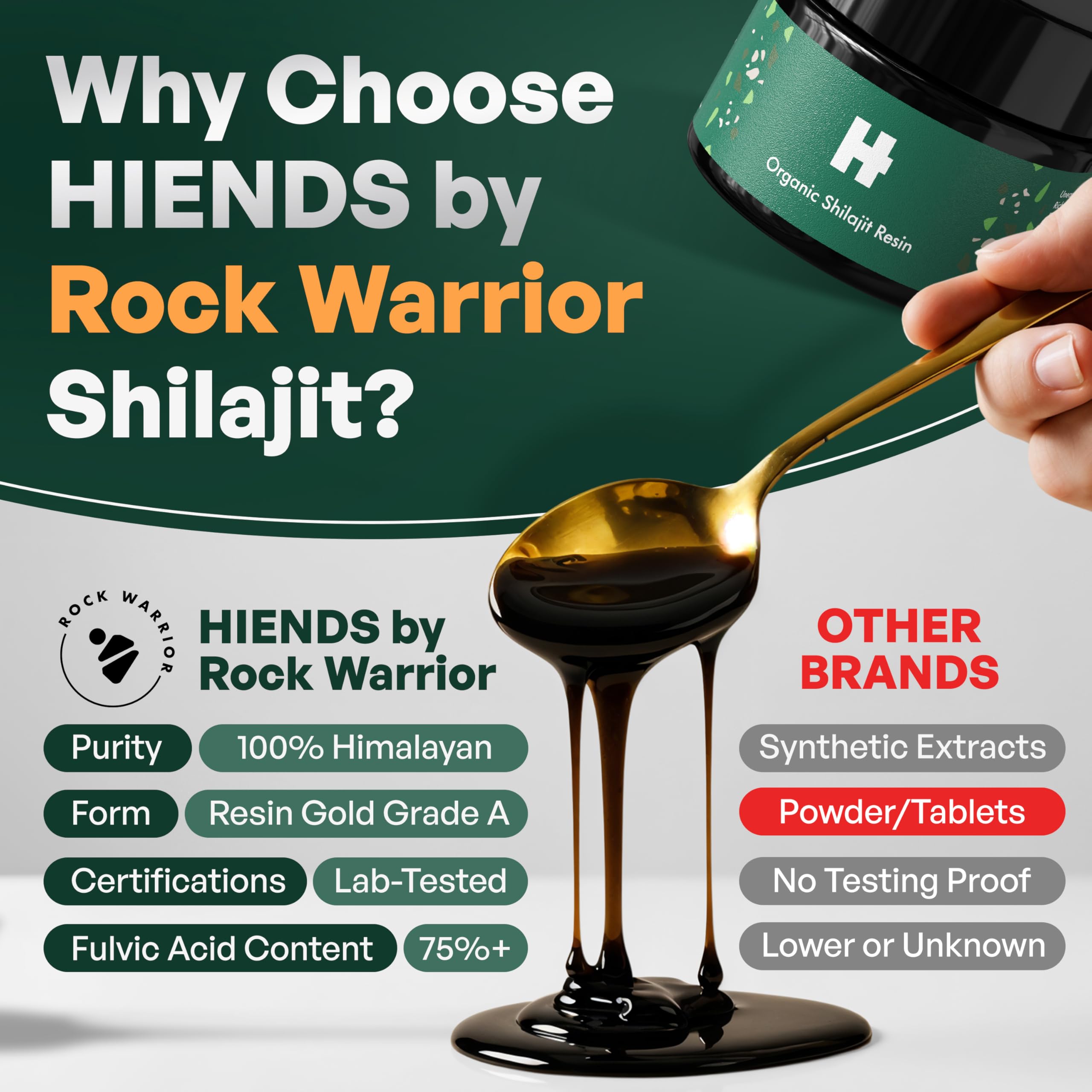 Rock Warrior resin with purity testing badge for trust