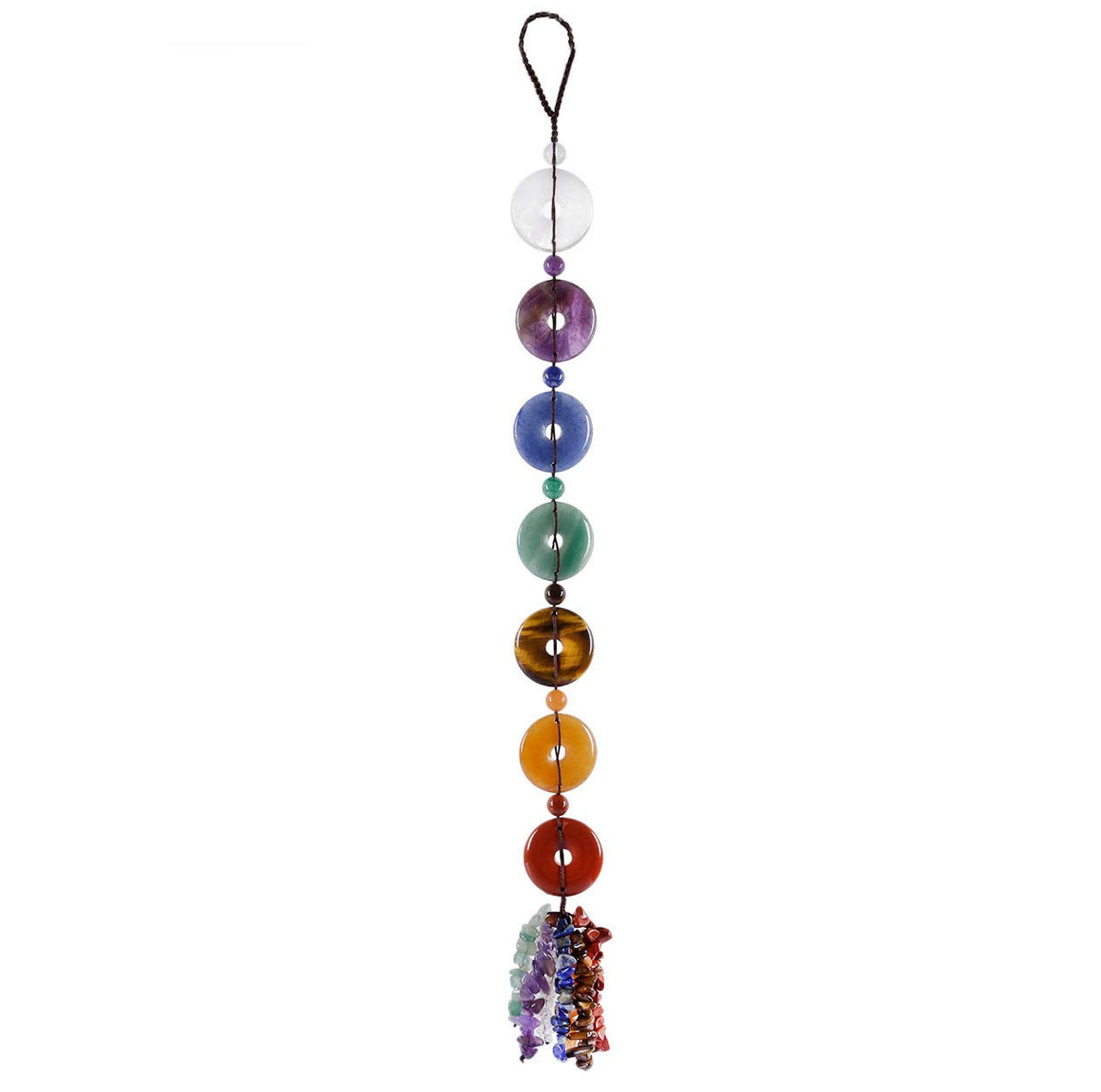 Rockcloud 7 Chakras Stones wall hanger displaying natural gemstones for meditation focus.