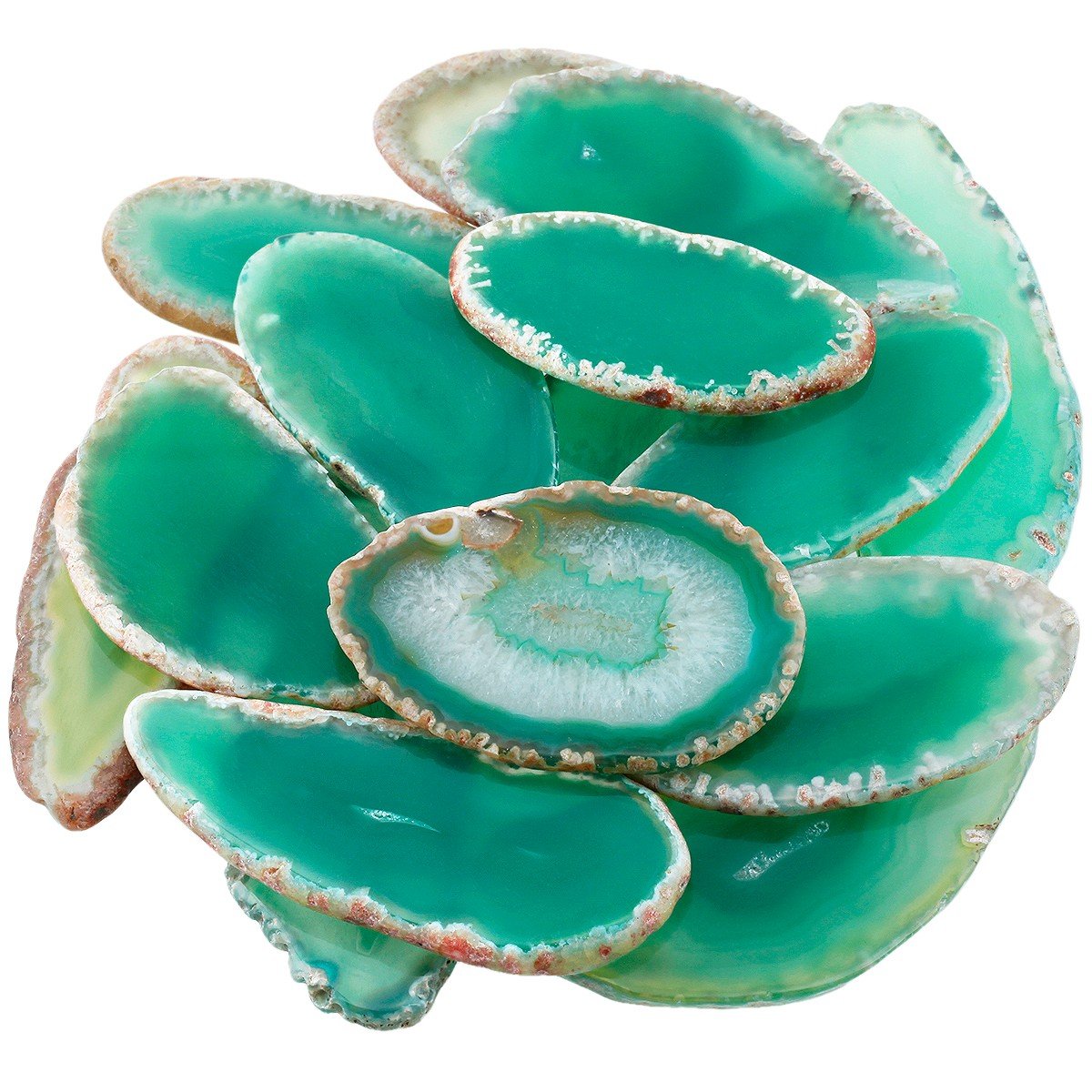Rockcloud agate green slice shows color variation and natural pattern.