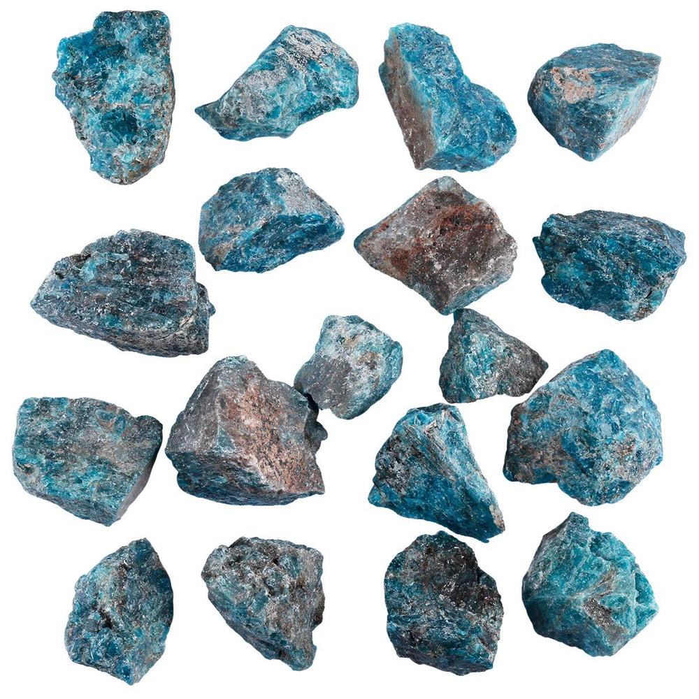 Rockcloud Blue Apatite grid meditation setup with calming blue hues.