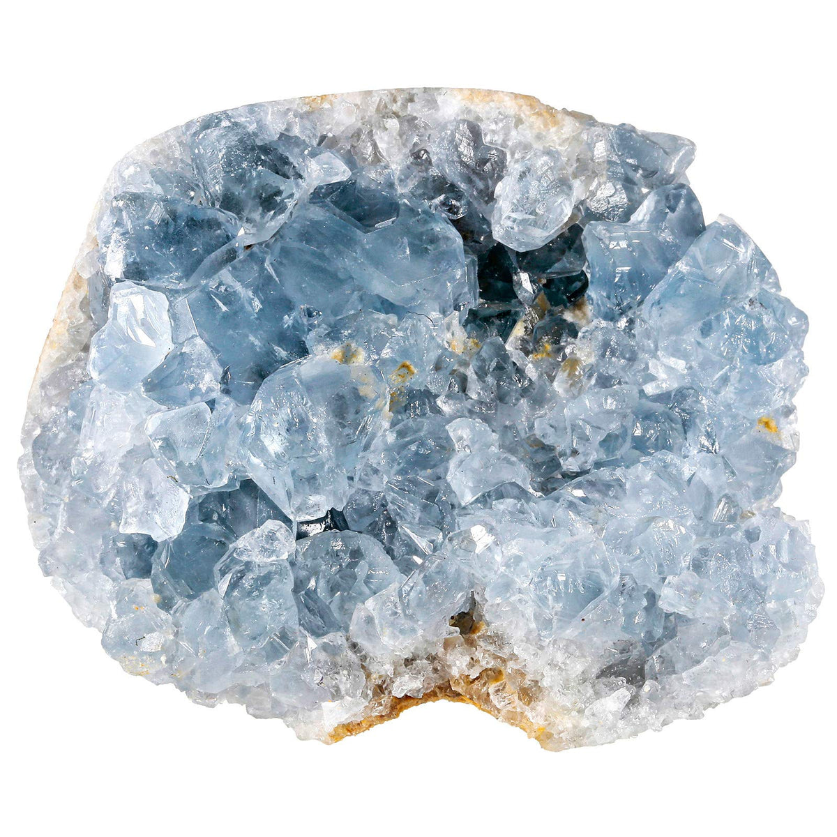 Rockcloud blue celestite cluster, front view, ideal centerpiece for calm spaces.
