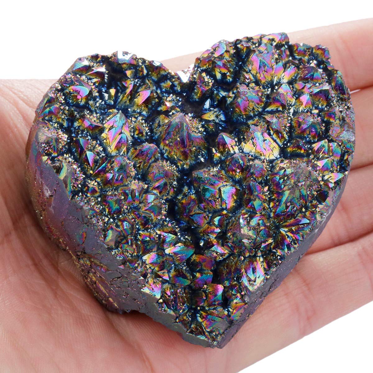 Rockcloud crystal heart geode adds shimmering ambience to home or desk.