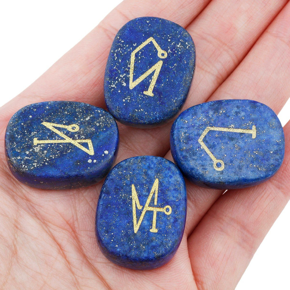Rockcloud lapis lazuli palm stones engraved with angels for calming rituals and grids