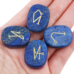 Rockcloud lapis lazuli palm stones engraved with angels for calming rituals and grids