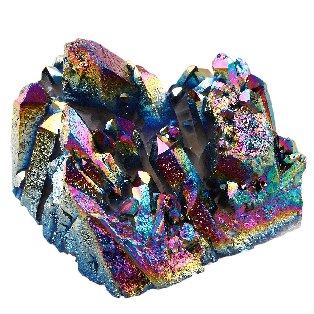 Rockcloud rainbow quartz cluster serves as a focal point for ambient lighting