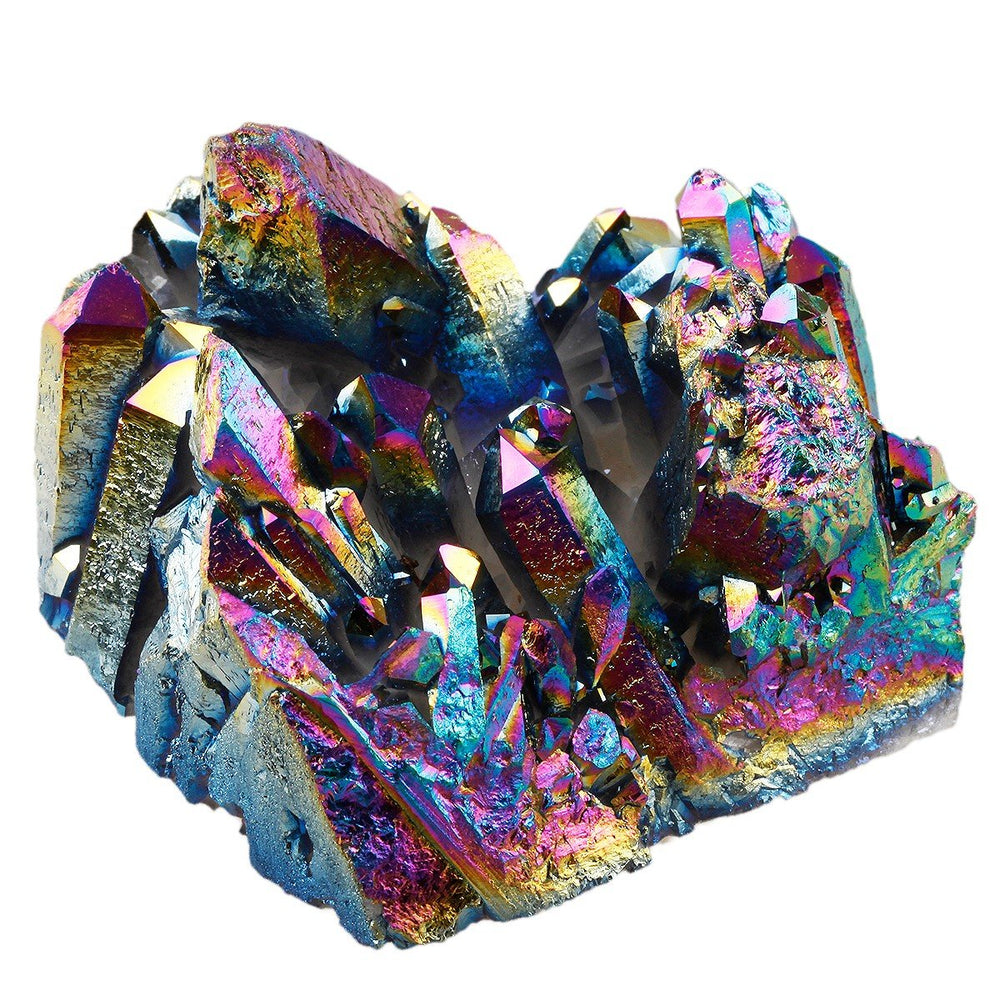 Rockcloud rainbow quartz cluster serves as a focal point for ambient lighting