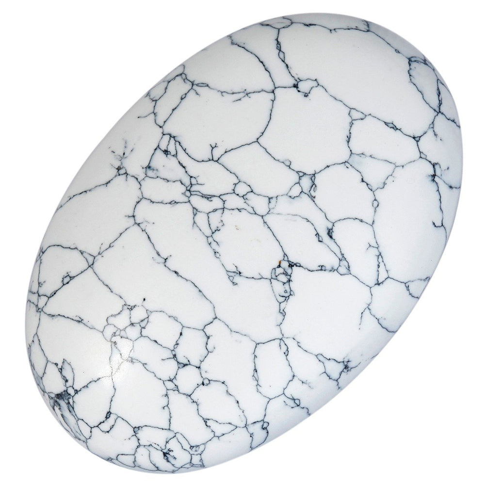 Rockcloud oval worry stone in white howlite turquoise, calm tactile focus.