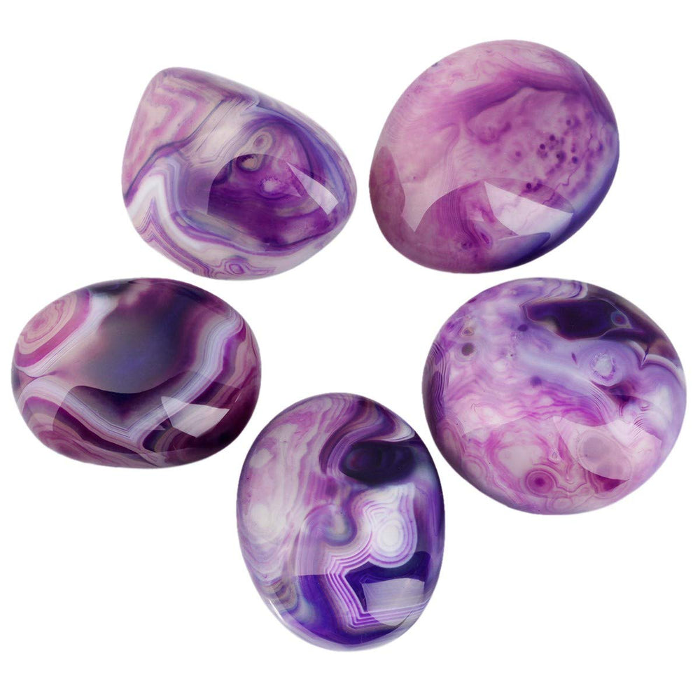 Rockcloud oval worry stone in purple agate for mindfulness practice.