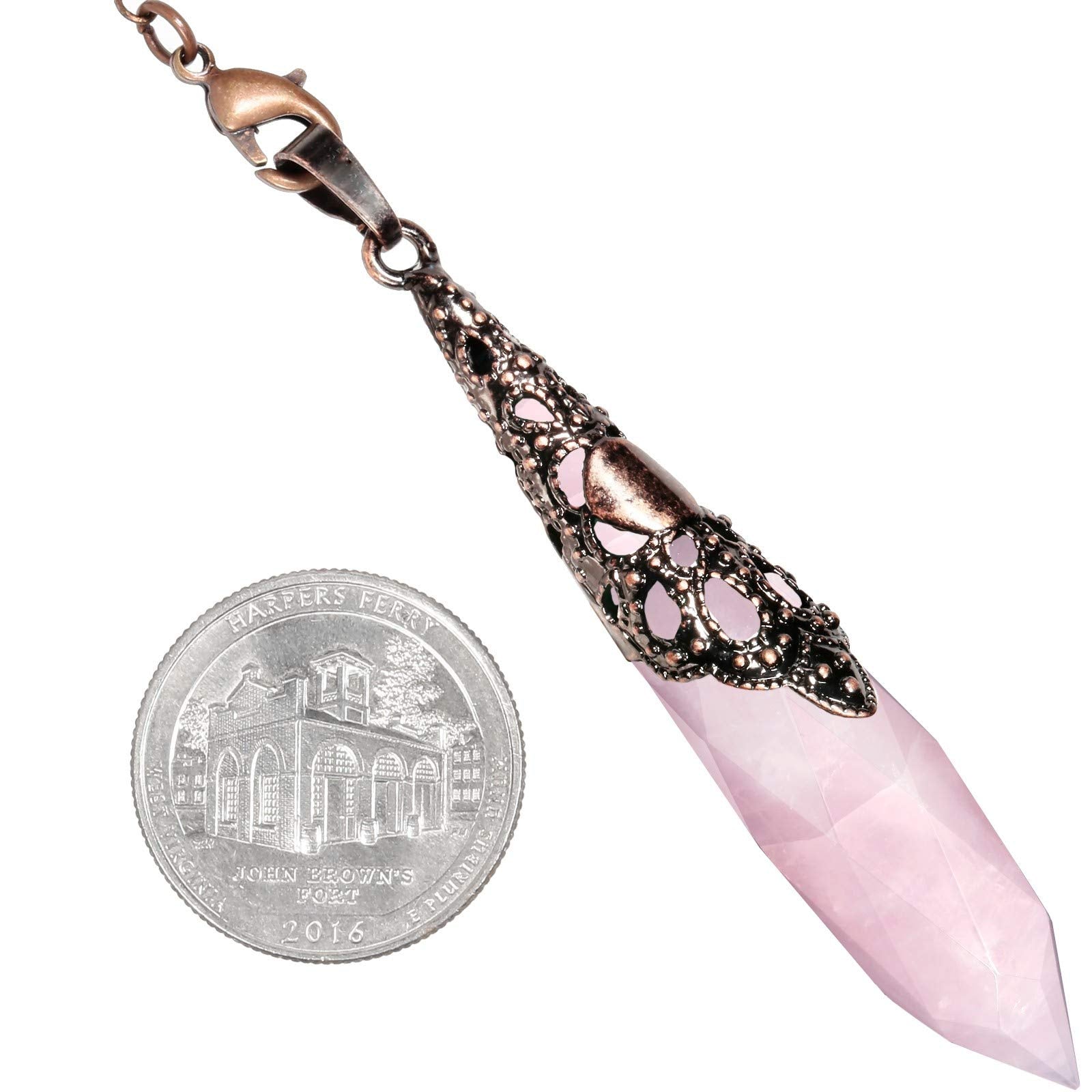 Rockcloud pendulum close-up rose quartz showing natural crystal details