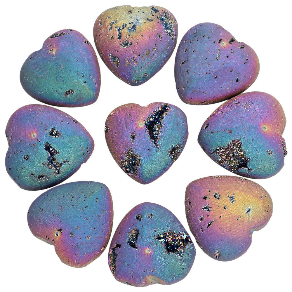 Rockcloud rainbow titanium coated heart sparkles under light.