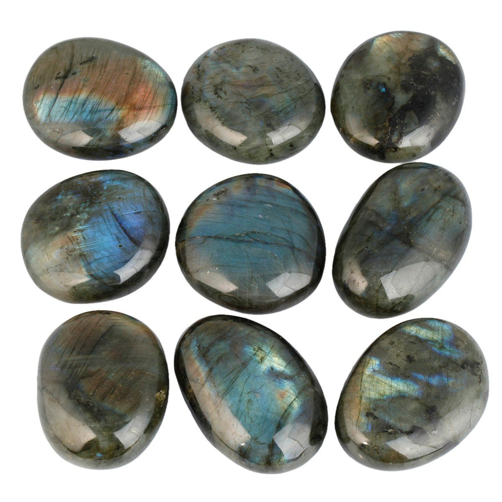 Rockcloud Reiki-friendly Labradorite palm stone for gentle energy focus.