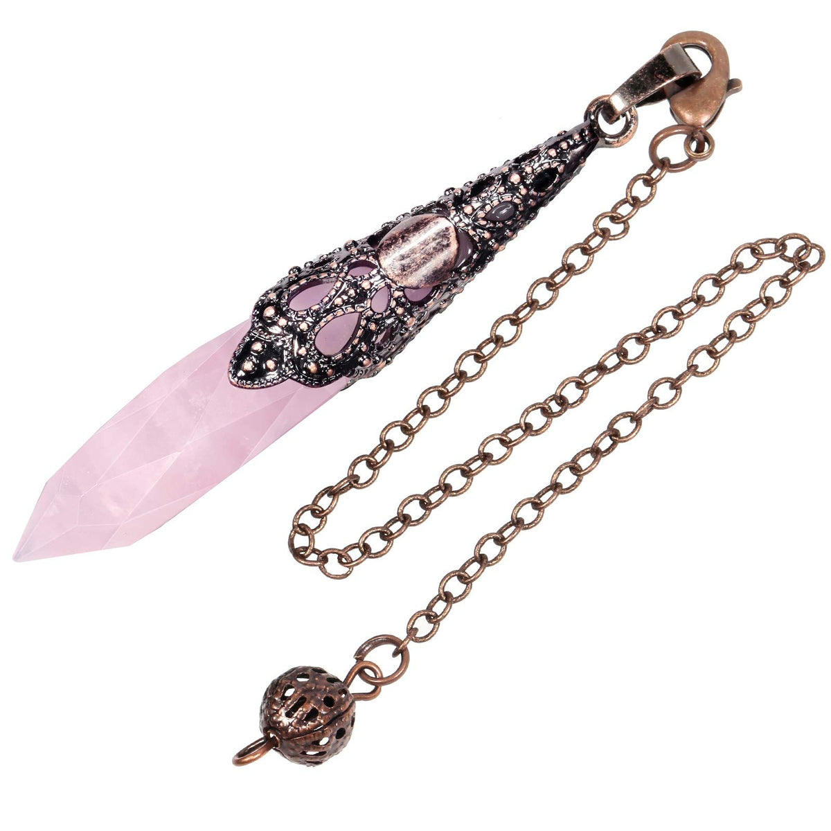 Rockcloud rose quartz dowsing pendulum with copper wrap for divination use