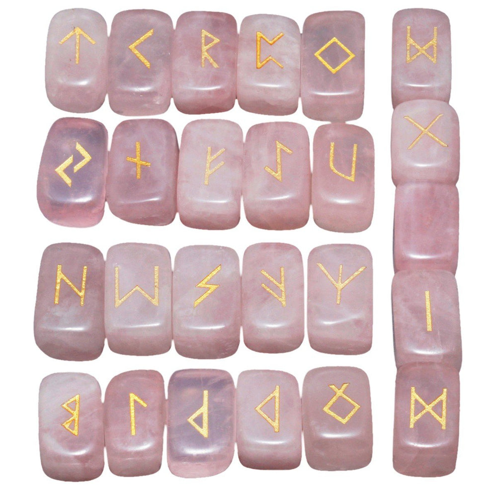 Rockcloud Rose Quartz Rune Stones in meditation pose for focus and calm.
