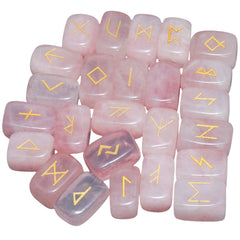 Rockcloud Rose Quartz Rune Stones pack shot highlights natural color variation.