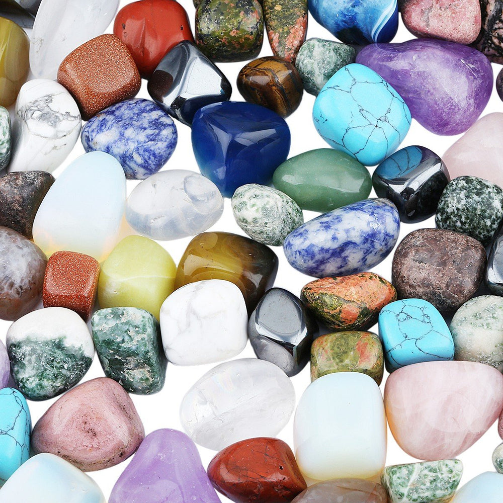 Rockcloud stone pack in display setup, ideal for jewelry making and home decor.