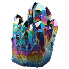 Rockcloud titanium-coated rainbow quartz geode cluster gleams for elegant desk decor and mood enhancement