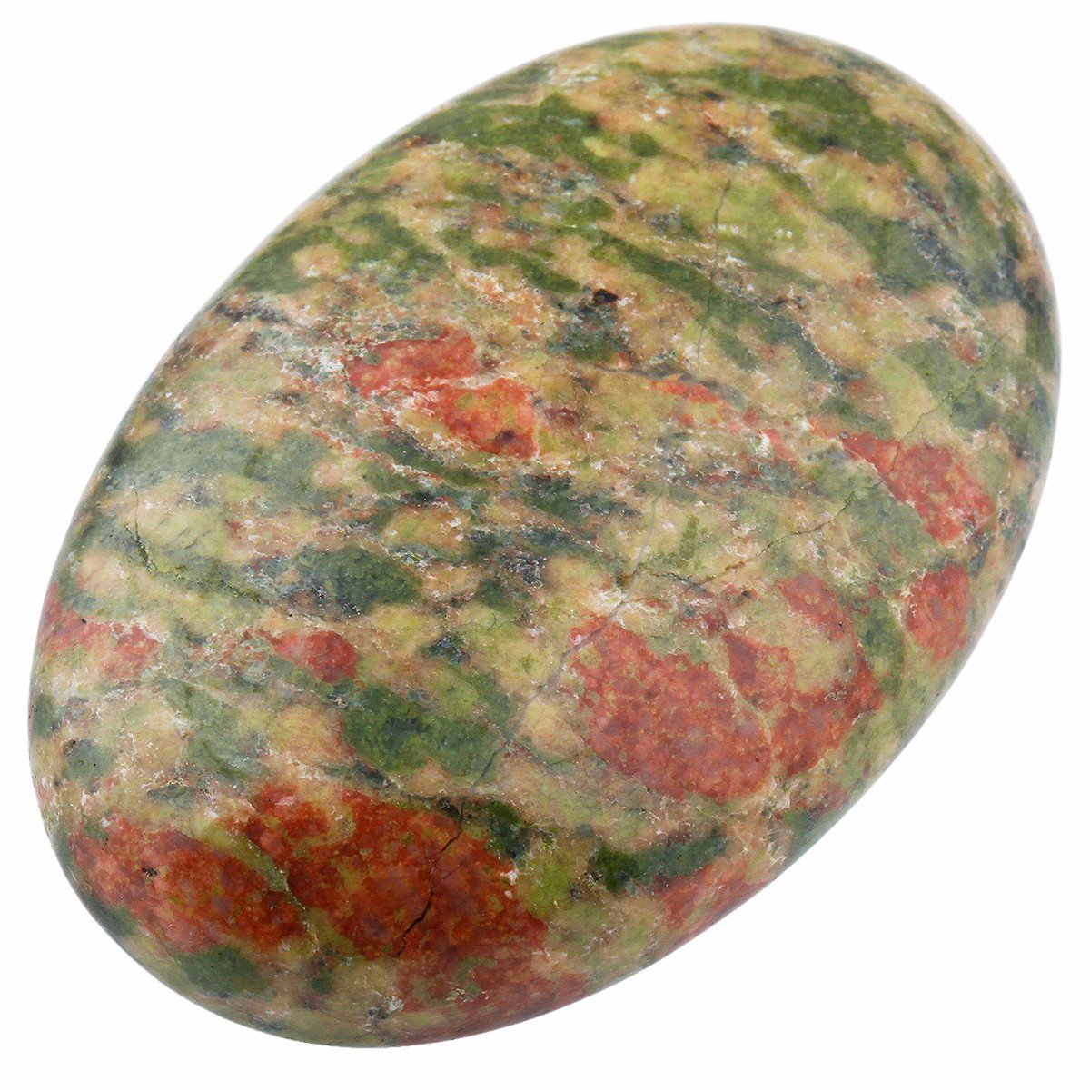 Rockcloud Unakite oval worry stone held in hand for calm focus