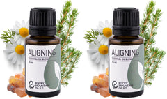Rocky Mountain Oils Aligning bottle label shows calming rosewood and spruce notes.