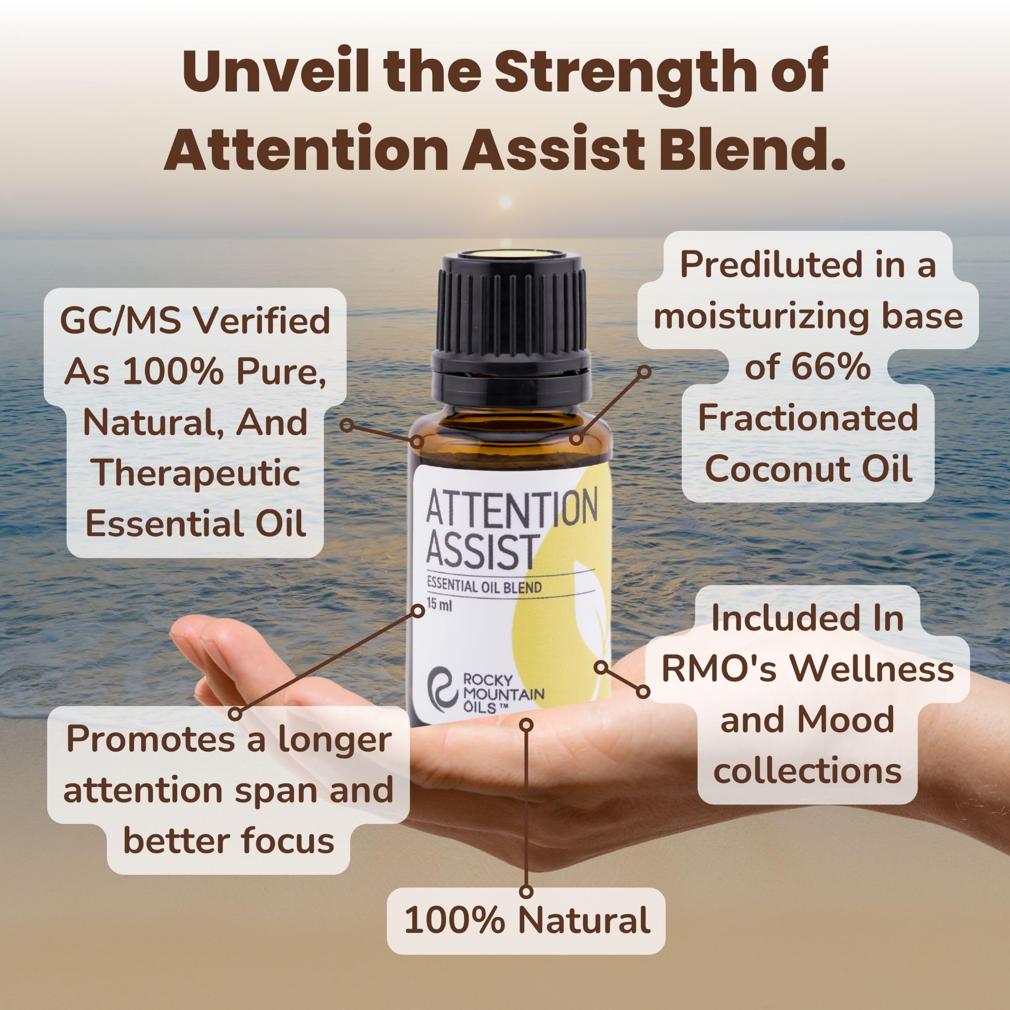 Rocky Mountain Oils Attention Assist diffuser image with woodsy aroma.