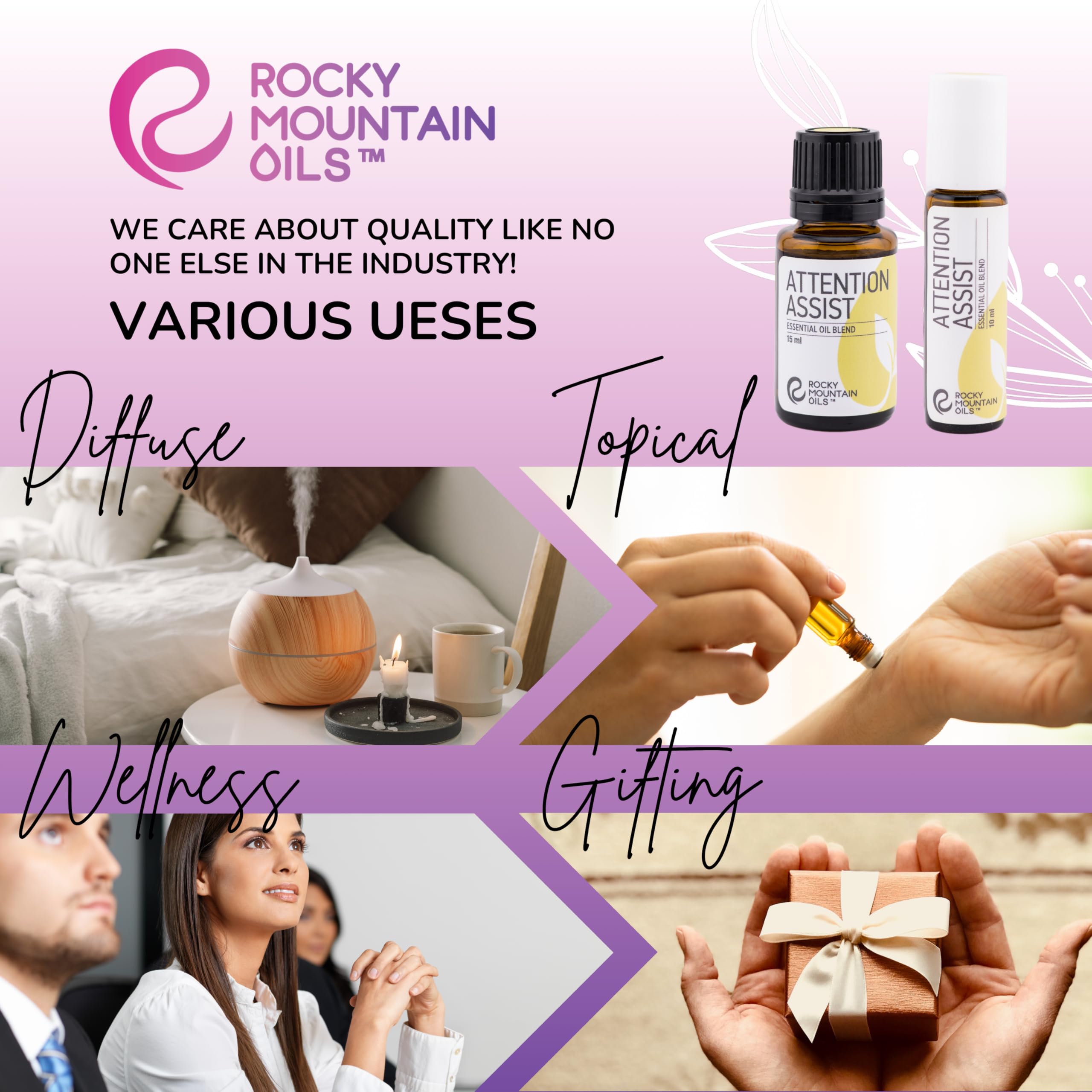 Rocky Mountain Oils Attention Assist Cedarwood and Lavender blend for balance.