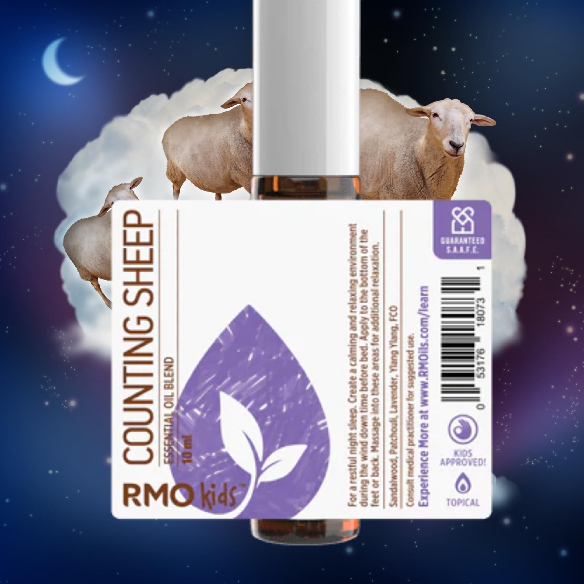 Counting Sheep roller cap close-up, portable sleep support for kids.