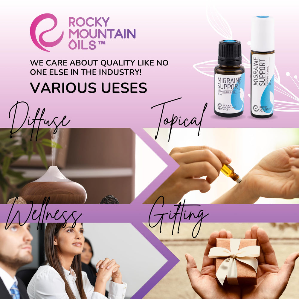 Rocky Mountain Oils Migraine Support diffuser scene for calm ambience.