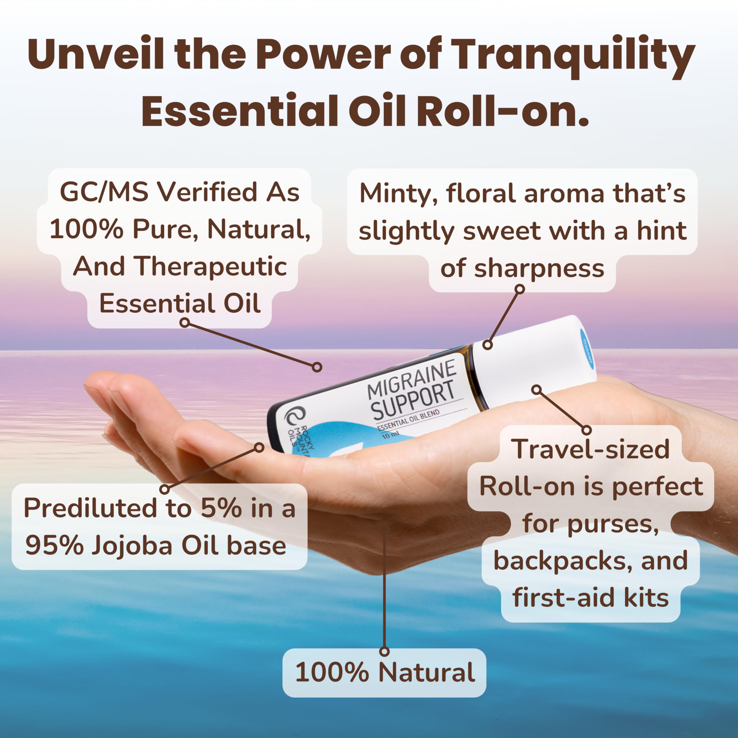 Rocky Mountain Oils Migraine Support ingredients close-up featuring basil and lavender.