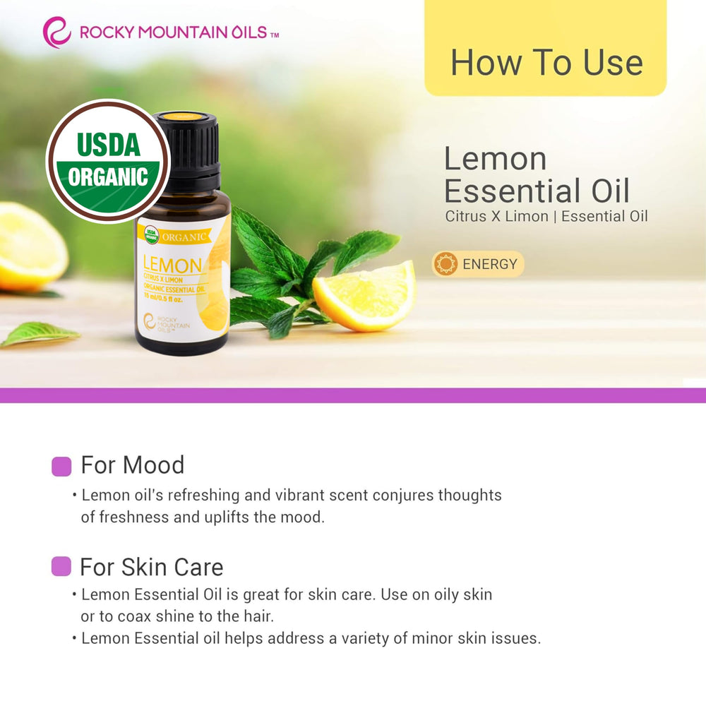 Rocky Mountain Oils Organic Lemon Essential Oil 15ml kitchen-dining aroma diffuser for spaces.