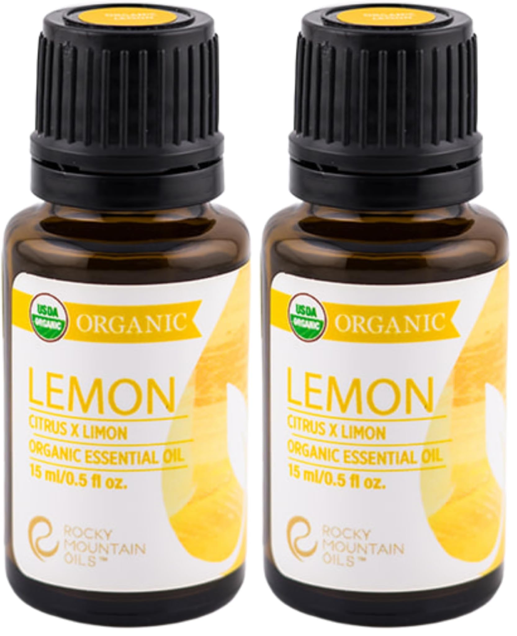 Rocky Mountain Oils Organic Lemon Essential Oil bottle, ideal for diffusing and DIY blends.