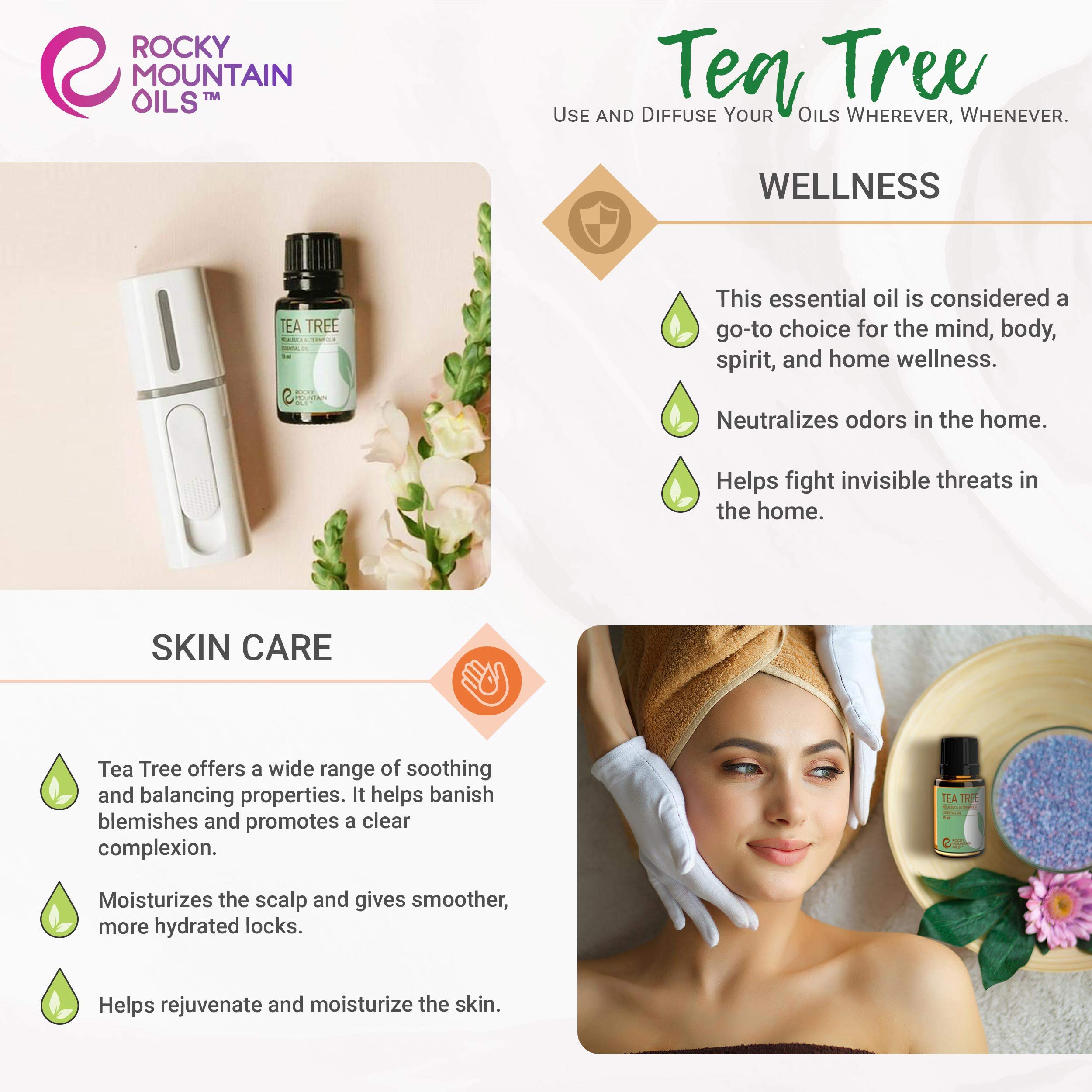 Rocky Mountain Oils Tea Tree oil in skin care routine with crisp scent
