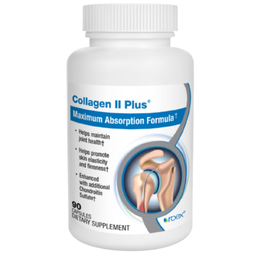 Roex Collagen II Plus bottle front view highlighting joint support potential.