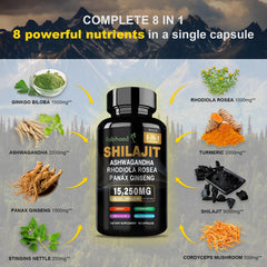 Rolphood Shilajit ingredients panel shows 8-in-1 blend