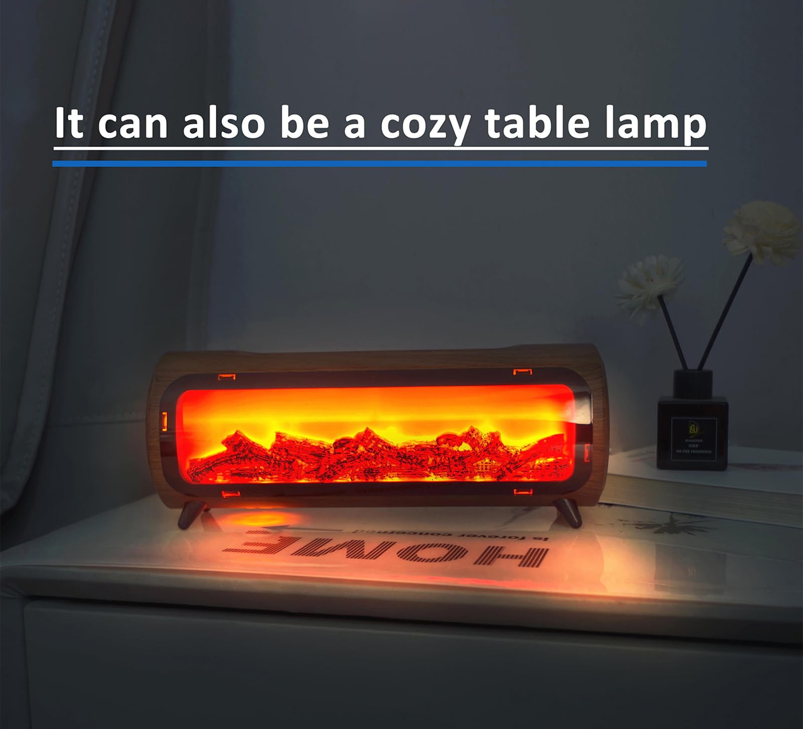 Romanplux Flame Fireplace Diffuser compact dimensions fit desks and shelves