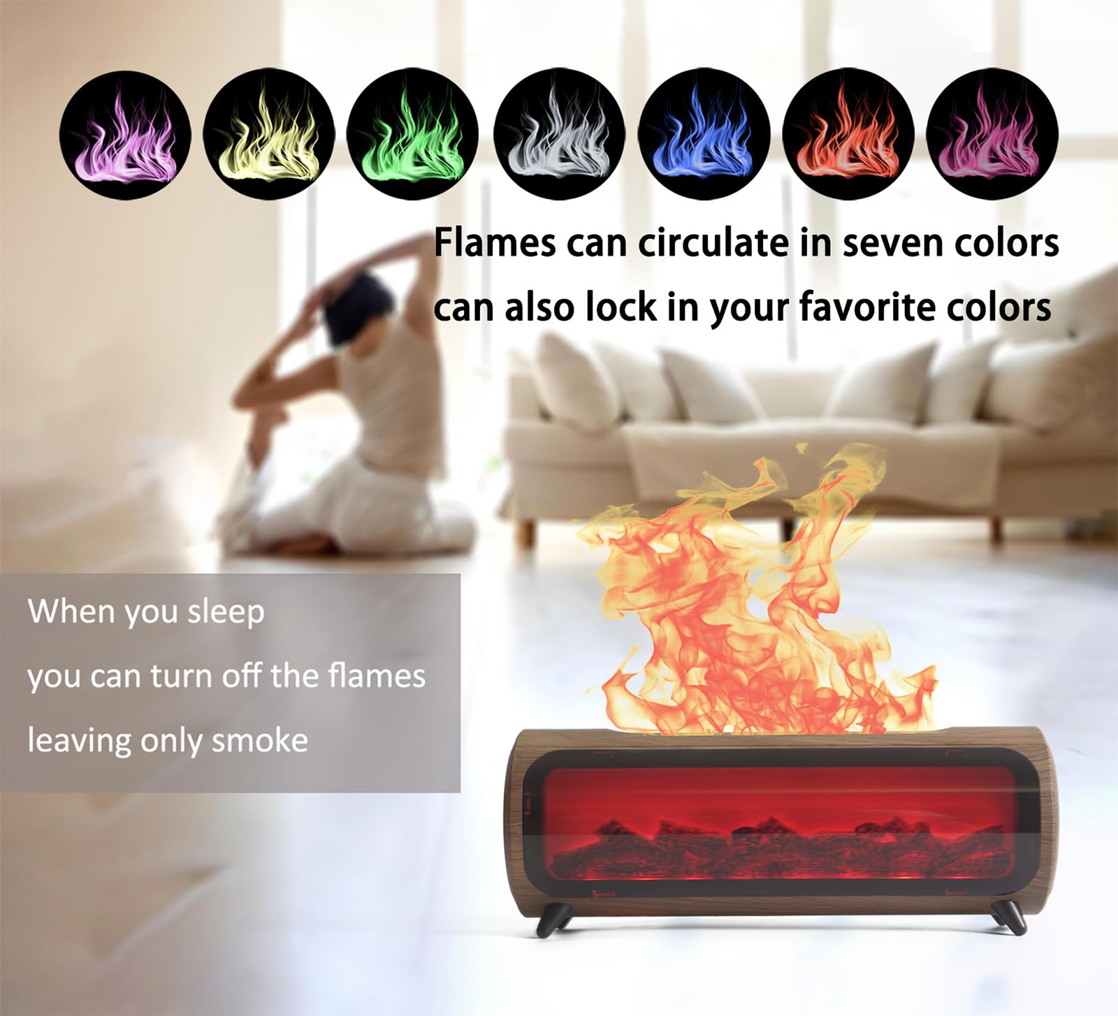 romanplux flame fireplace diffuser seven colors display brightens offices and bedrooms