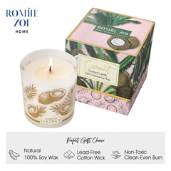 ROMIIE ZOI coconut candle wax closeup highlighting natural soy formula for clean burn.