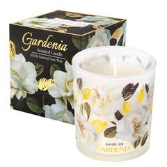 ROMIIE ZOI Gardenia candle jar closeup showing label and wax texture, ideal gift idea.