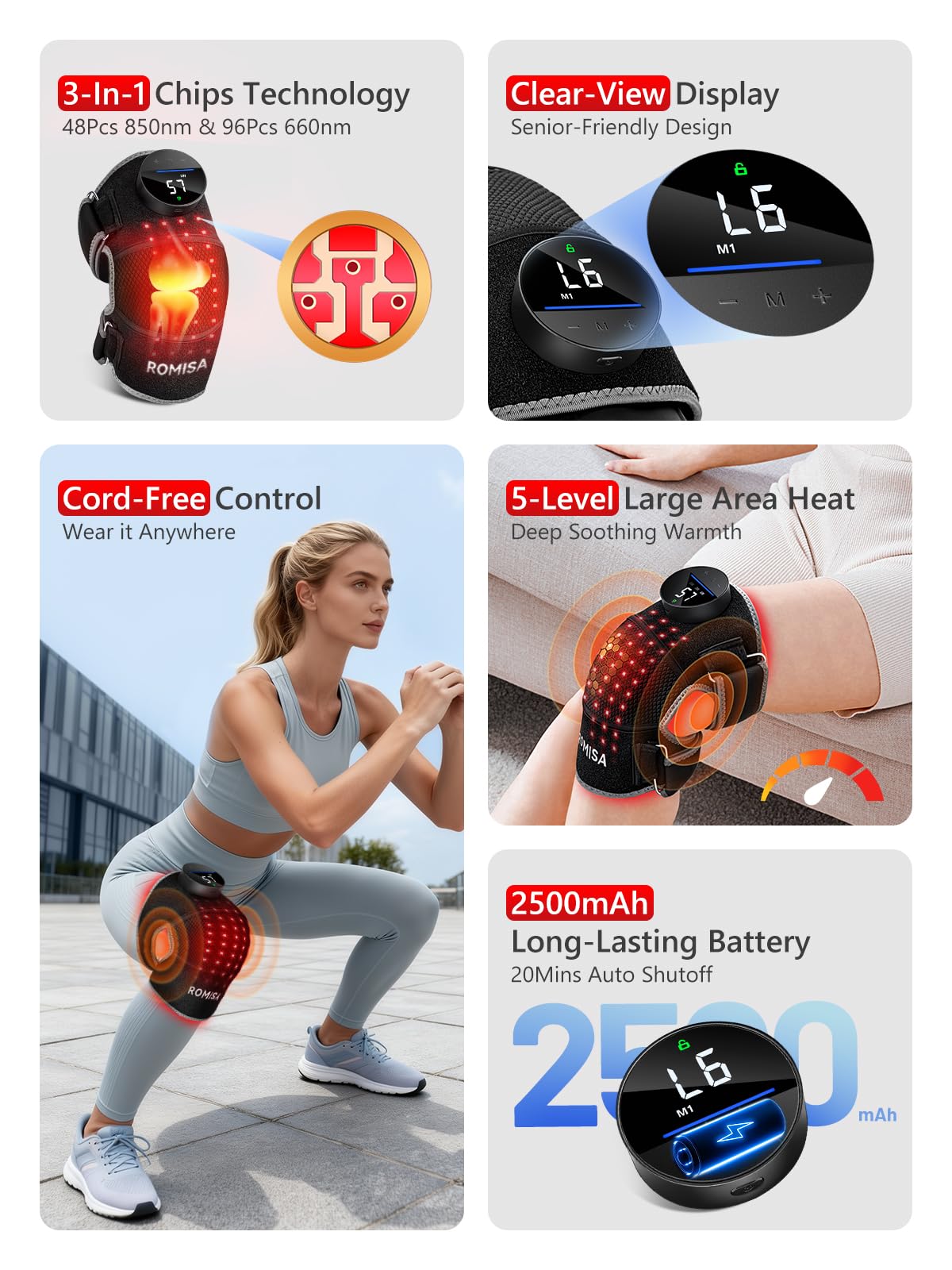 ROMISA 10Hz pulse massage feature complements warmth for deeper comfort.