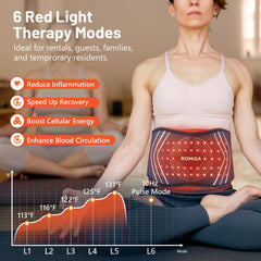 ROMISA cordless red light therapy belt back view highlights sleek portability.
