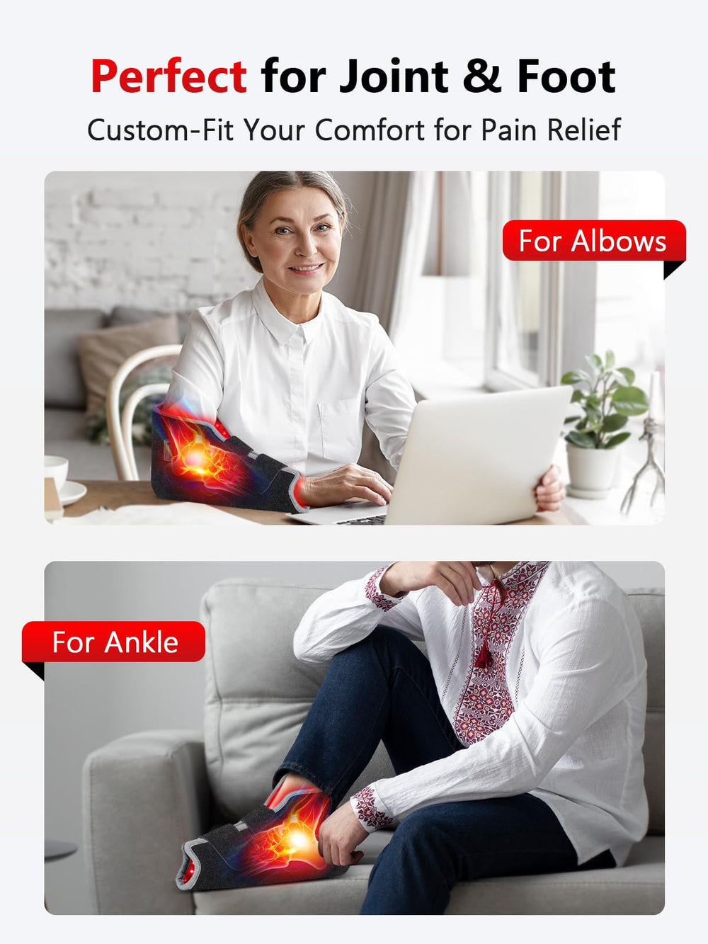 ROMISA five‑mode foot wrap showing 10 Hz and 40 Hz pulse options