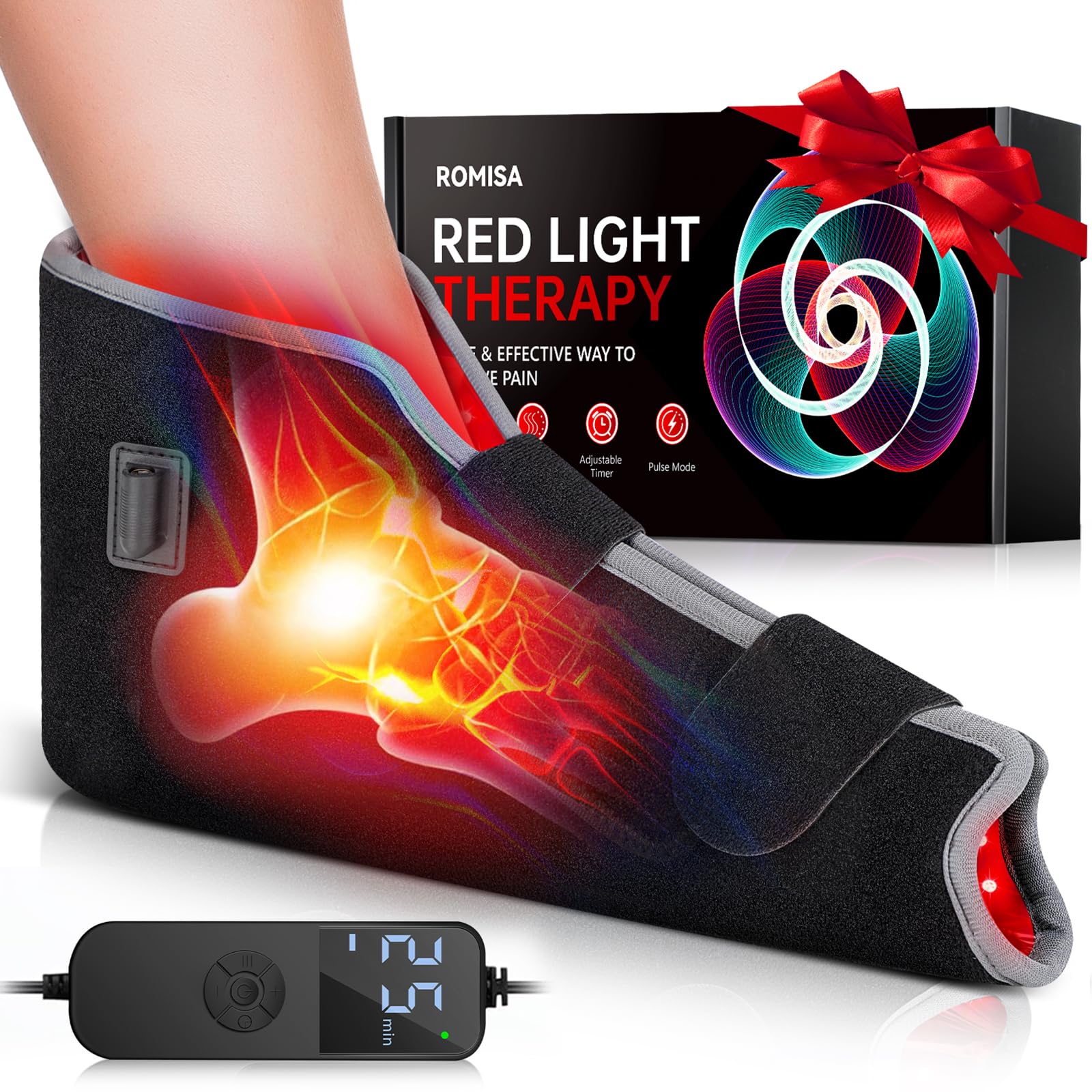 ROMISA red light therapy foot wrap beads close-up showing surface light for comfort