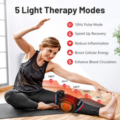 ROMISA red light knee brace side view highlighting ergonomic fit