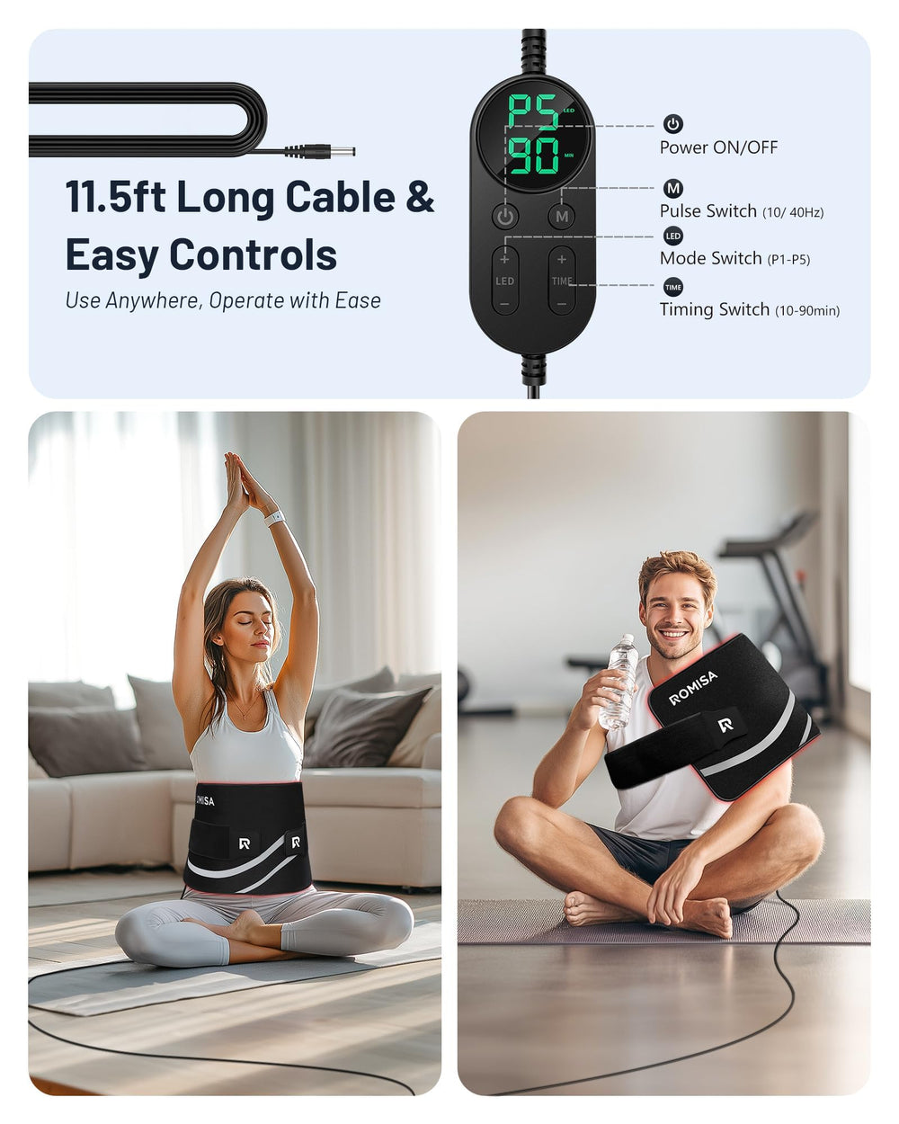ROMISA therapy pad controller-panel for easy timer and brightness adjustments.